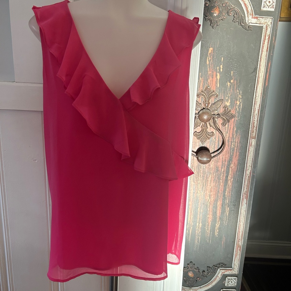 Halogen pink ruffle top,